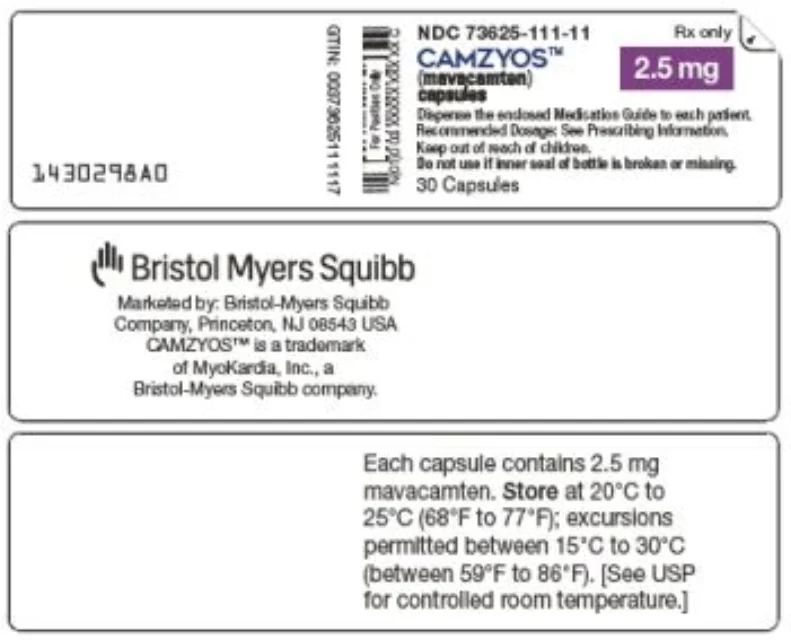 Camzyos · US package-label artwork; supplied packaging may differ.