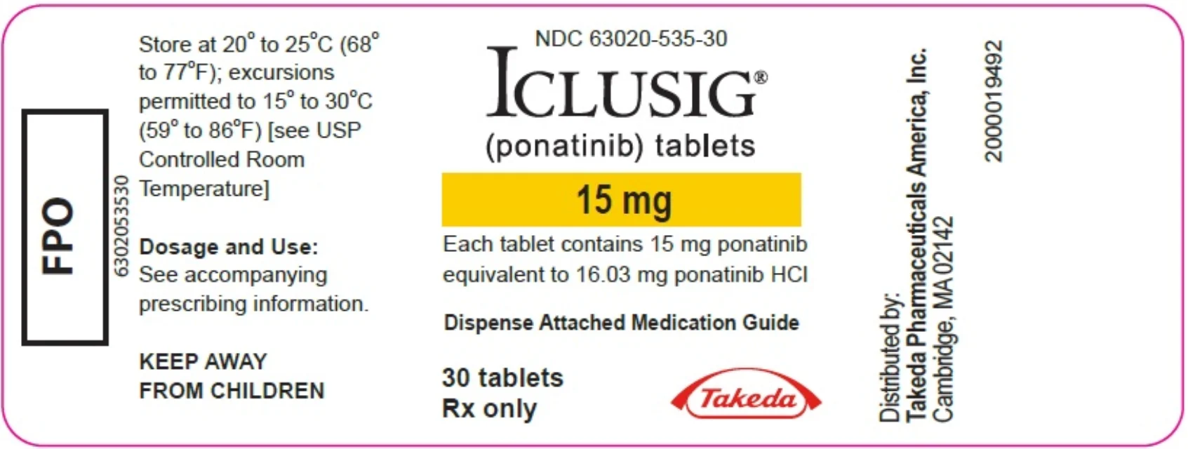 ICLUSIG · US package-label artwork; supplied packaging may differ.