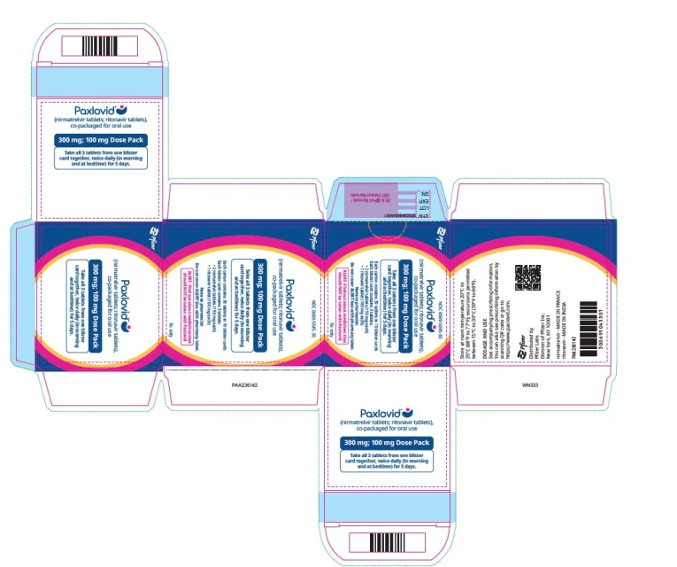 辉瑞新冠特效药:奈玛特韦片 · US package-label artwork; supplied packaging may differ.