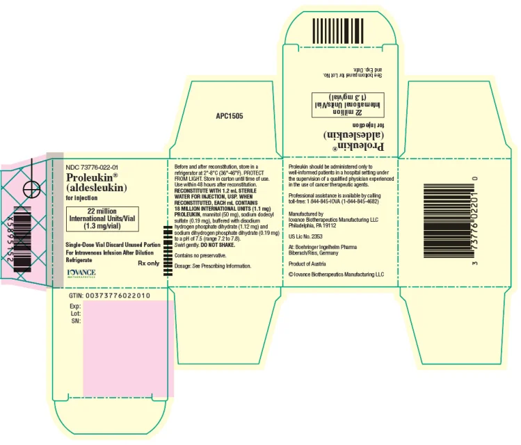 Proleukin · US package-label artwork; supplied packaging may differ.