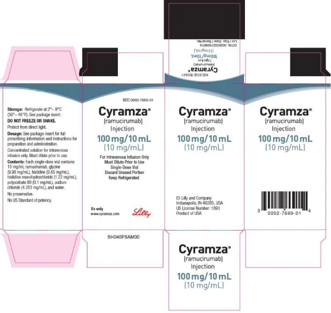 雷莫芦单抗 · US package-label artwork; supplied packaging may differ.