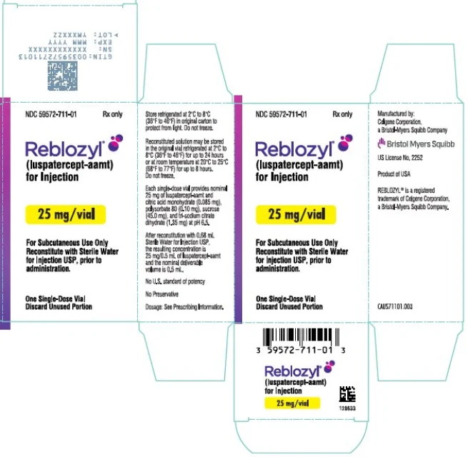 Reblozyl · US package-label artwork; supplied packaging may differ.