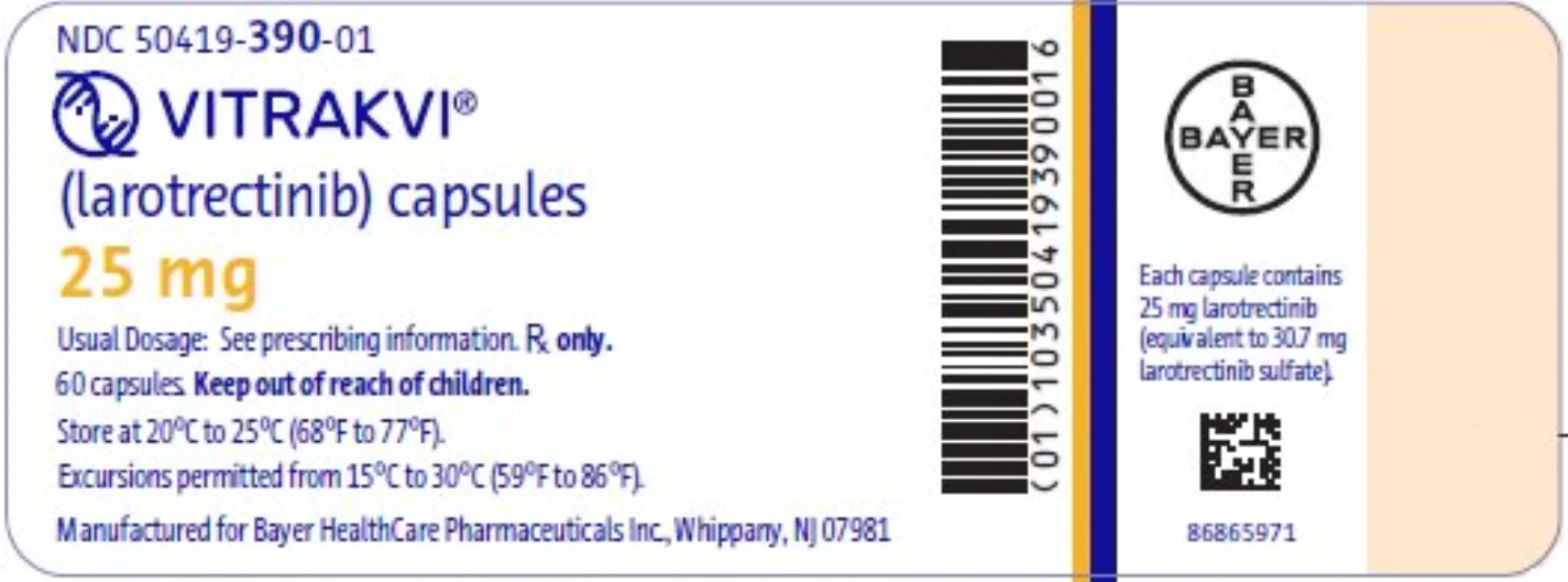 VITRAKVI · US package-label artwork; supplied packaging may differ.